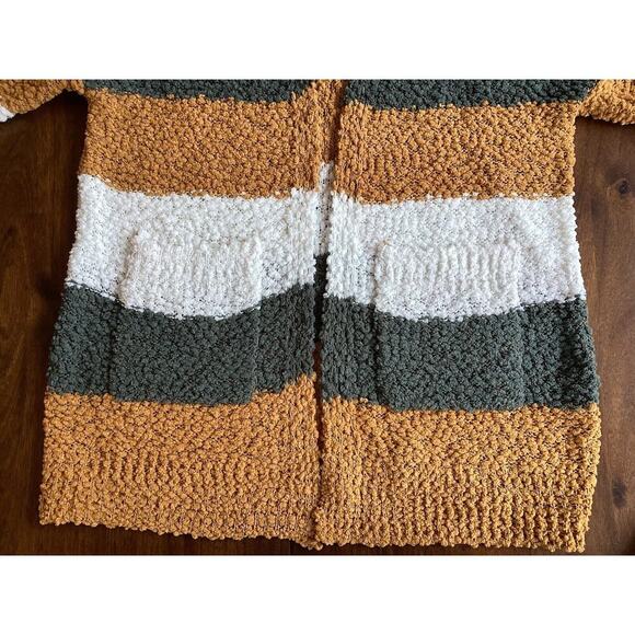 Adora Super Soft Striped Popcorn Puff Cardigan Sweater Gold Gray White Sz Medium - Picture 7 of 11